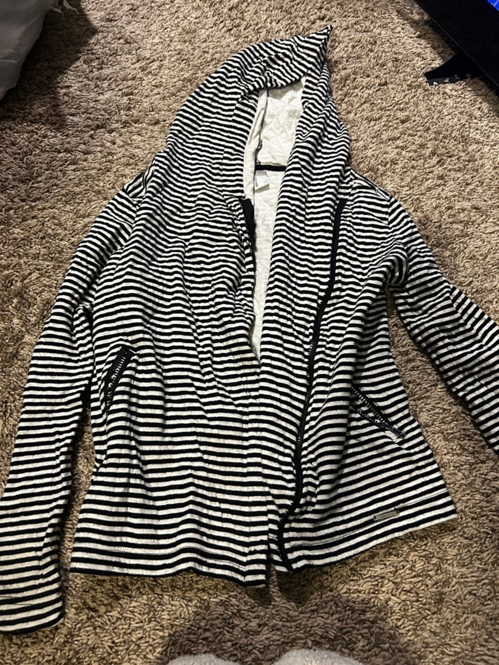 T.J.Maxx Black and White Striped Hooded Teddy Jacket